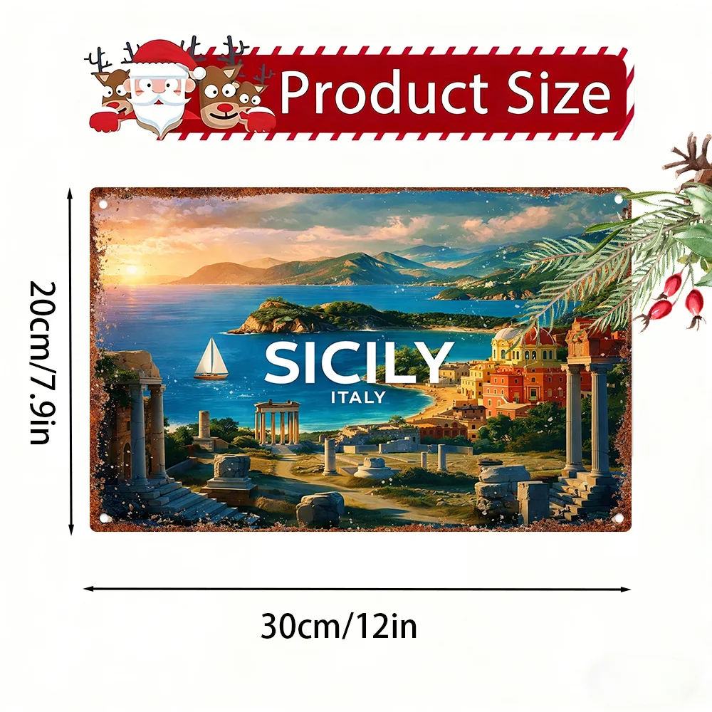 2D Flat - Tinplate Artwork Featuring 1pc from Sicily, Italy, Perfect for Decorating Living Rooms, Bedrooms, Hallways, And Kitche