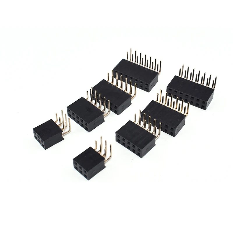 10PCS Female Pin Header 2.0mm Spacing Double Row 90 Degree Curved Needle Base 2*4/5/6/7/8/10/20/40 Pins