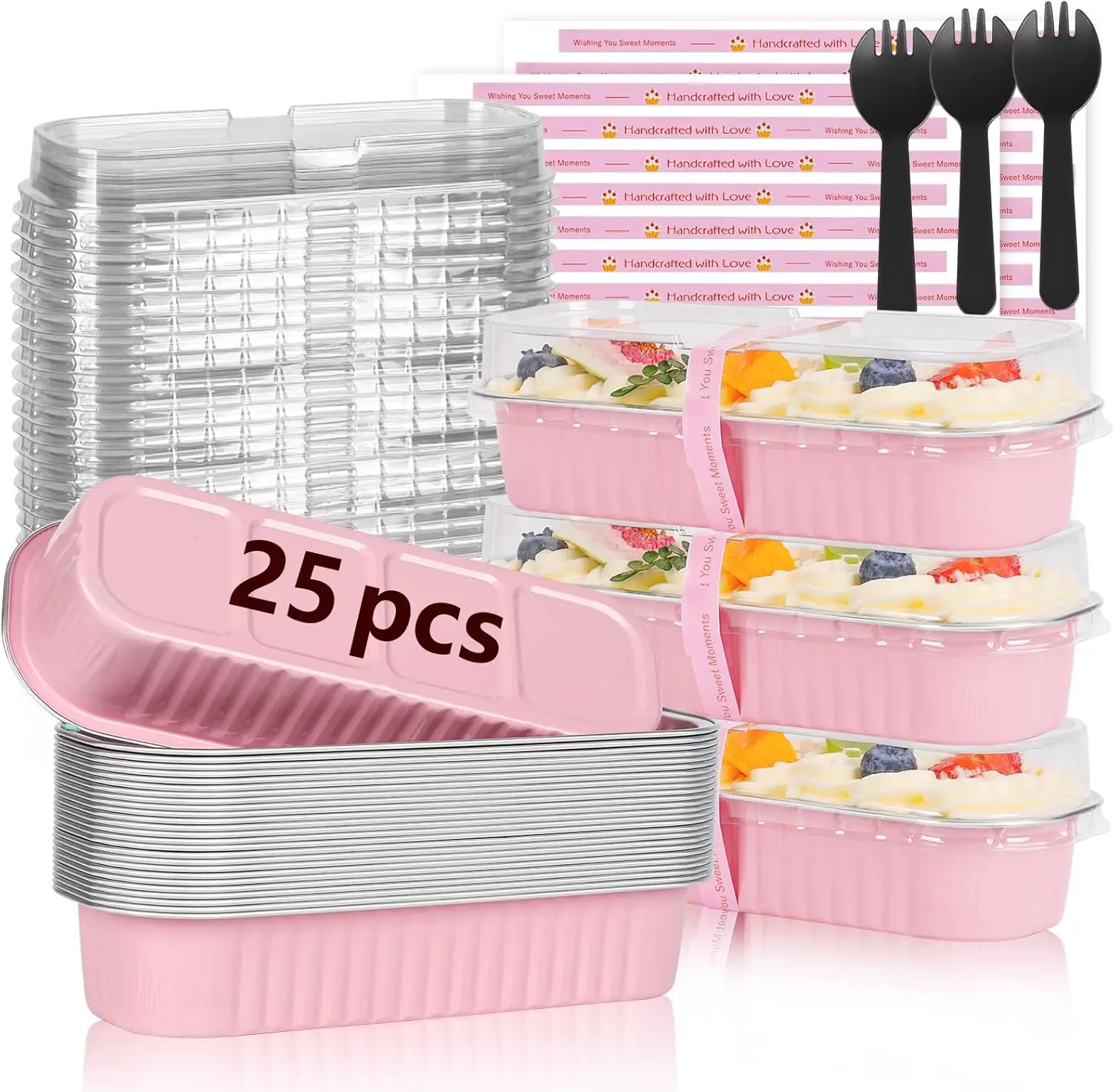 

Набор из 25 розовых мини-форм для кексов с крышками, ложками и наклейками для выпечки одноразовых тортов