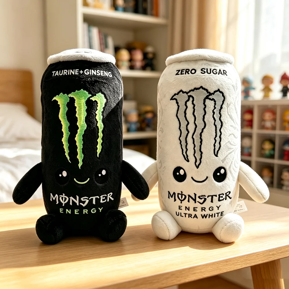 White Energy Drink Can Shaped Plush Toy, Zero Sugar Theme Soft Stuffed Doll Home Desktop Ornament Christmas Gift