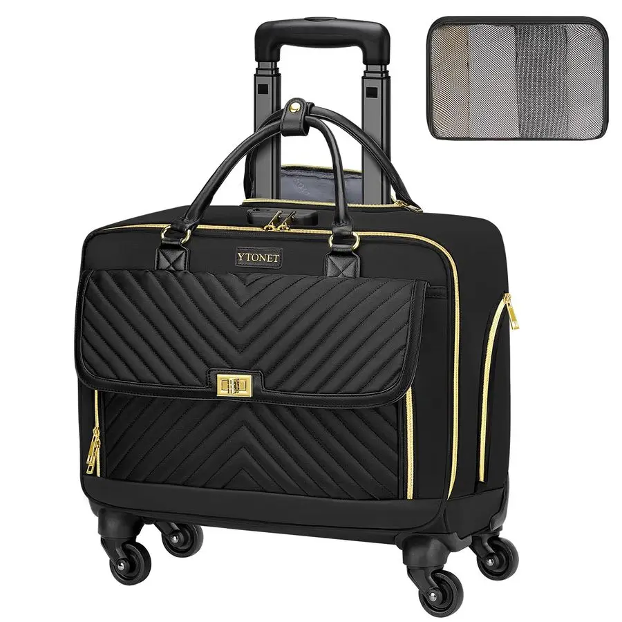 Bolsa para portátil con ruedas, maletín con ruedas para mujer con 4 ruedas giratorias, maletín de 17,3 pulgadas para mujer con cerradura y cubo de embalaje,