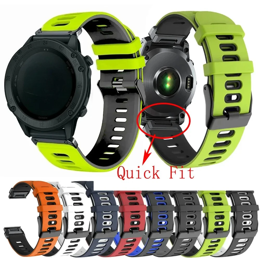 Sport Zweifarbiges, atmungsaktives Silikon-Uhrenarmband für Garmin Fenix 8 47 mm 51 mm 7X 7 Pro 6X 6 5 5X Plus/Epix 2 QuickFit 26/22 mm Armband