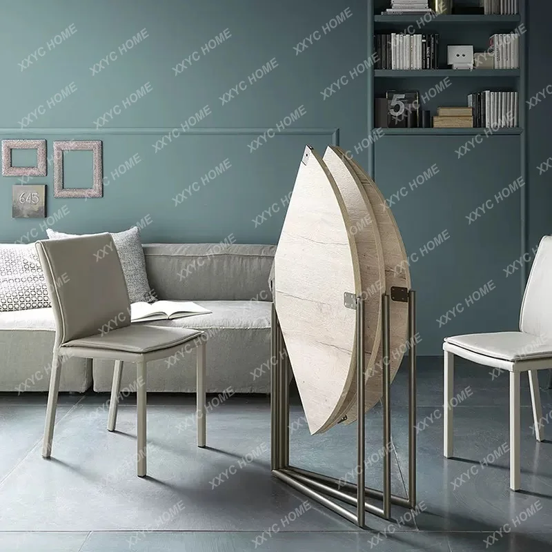 Log wind folding solid wood dining table multi-functional round dining table small apartment spare