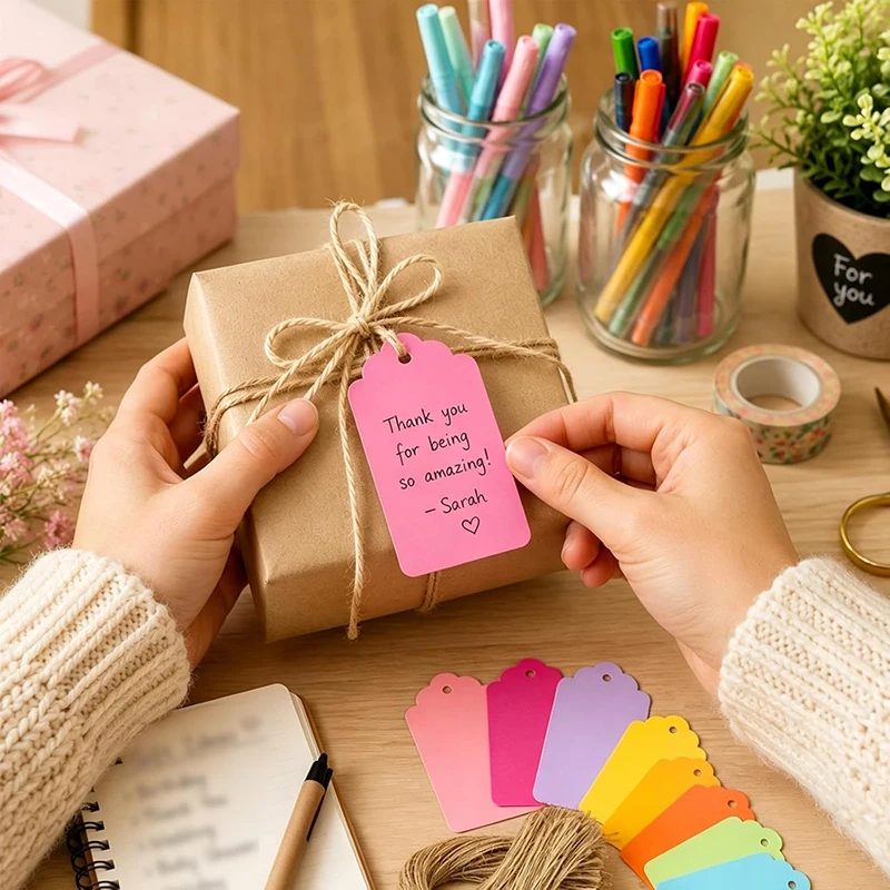 100/200Pcs Colorful Gift Tags with String Small Blank Hang Tag Set for Wrapping Festive Crafts Bookmarks Gift Party Decorations view 3