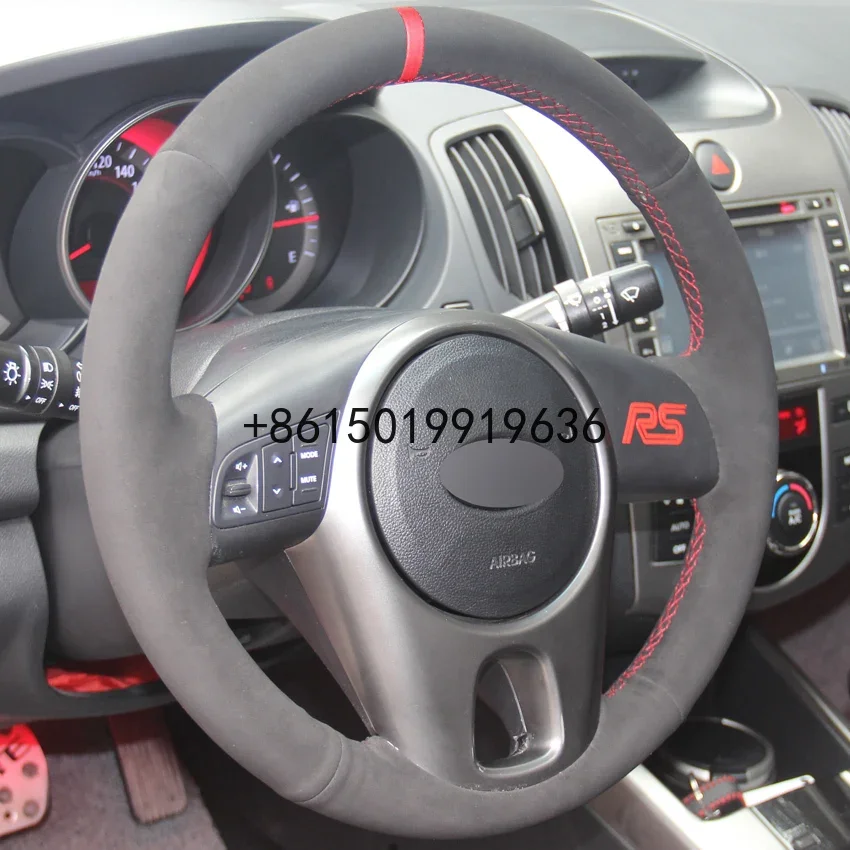 Black Suede Hand-stitched Car Steering Wheel Cover for Kia Forte Kia Soul Kia Rio 2009-2011