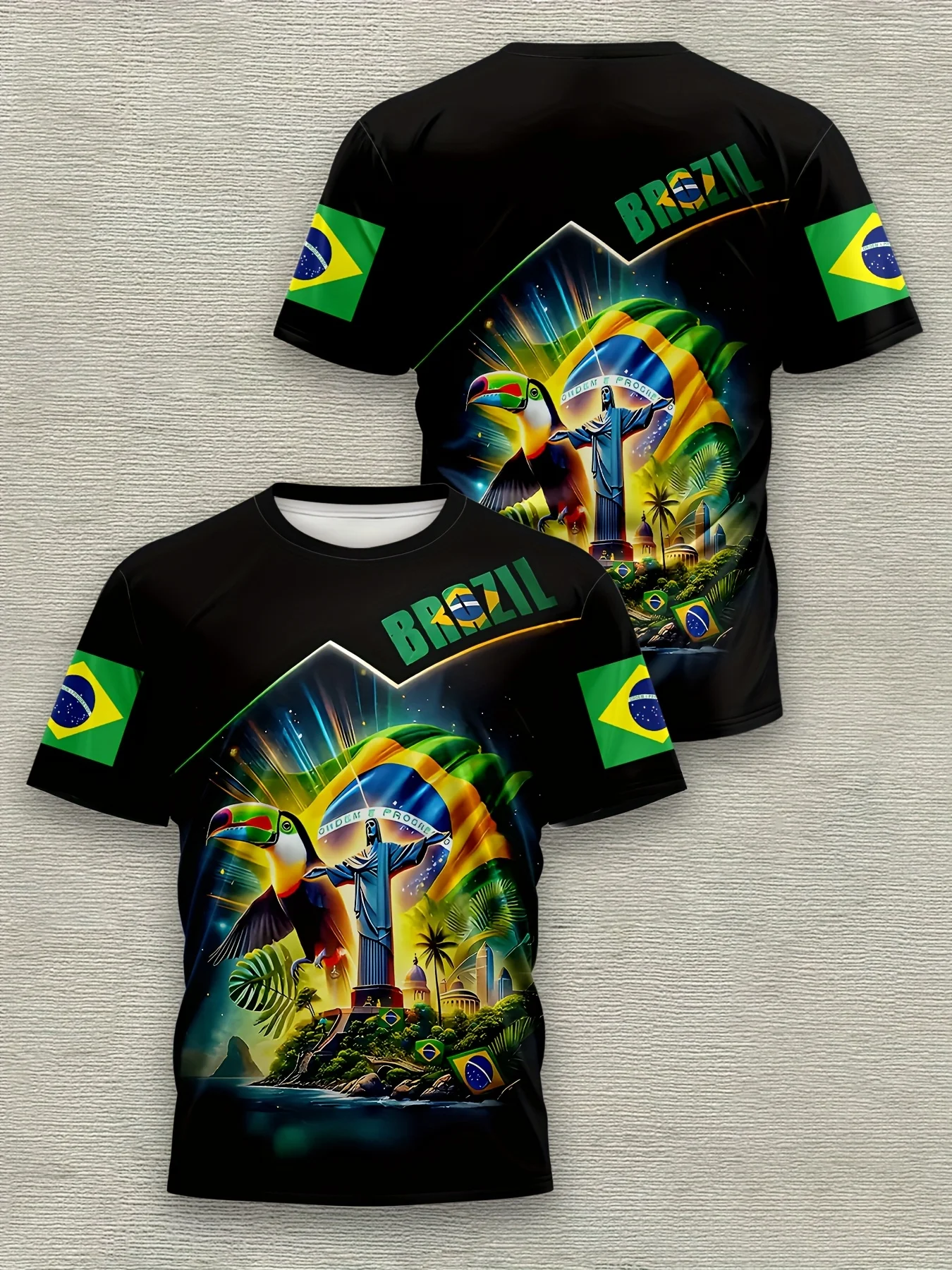 الرجال البرازيل تحت عنوان ثلاثية الأبعاد مطبوعة الجرافيك تي شيرت نابضة بالحياة الاستوائية تصميم منتظم صالح عادية قصيرة الأكمام تي شيرت في الهواء الطلق الشارع الشهير