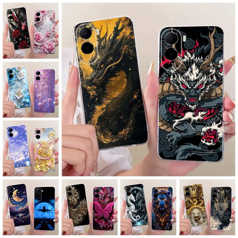 Funda para Xiaomi Redmi A6 Poco C9E 4G, Funda de Teléfono con Diseño de Dragón, Carcasa de Silicona Transparente Suave, Ultrafina, Antigolpes