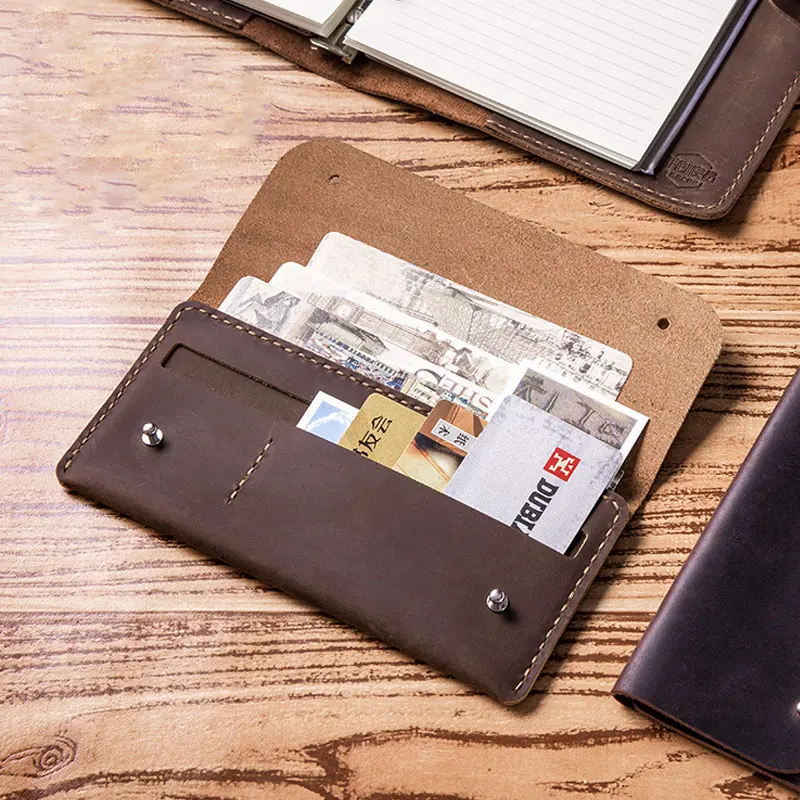 수제 가죽 남성 지갑 (수표 홀더 및 휴대폰 포켓 포함) 남성용 맞춤 순수 가죽 장지갑