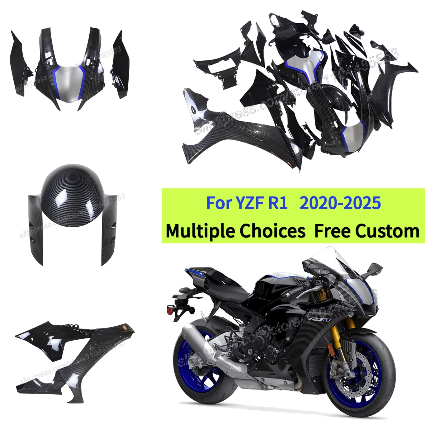

Комплект обтекателя из углеродного волокна для Yamaha YZF R1 2020-22025, корпус спортивного велосипеда, литье под давлением из АБС-пластика