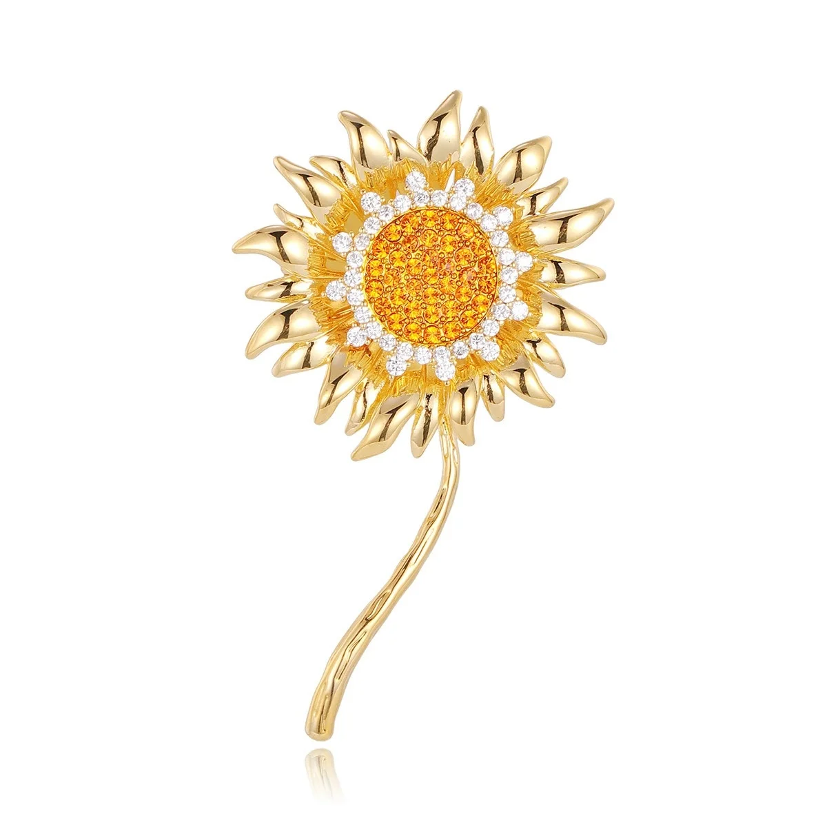 Light Luxury High-End Women's Zircon Design Simple Sunflower Brooch Fashionable And Versatile Niche Design Brooch