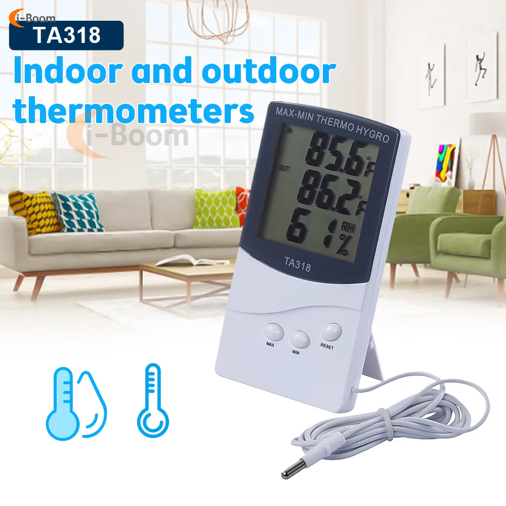 TA318 Indoor Outdoor Thermometer Mini Electronic Thermometer hygrometer Large LCD Screen Temperature Humdity Meter with Probe