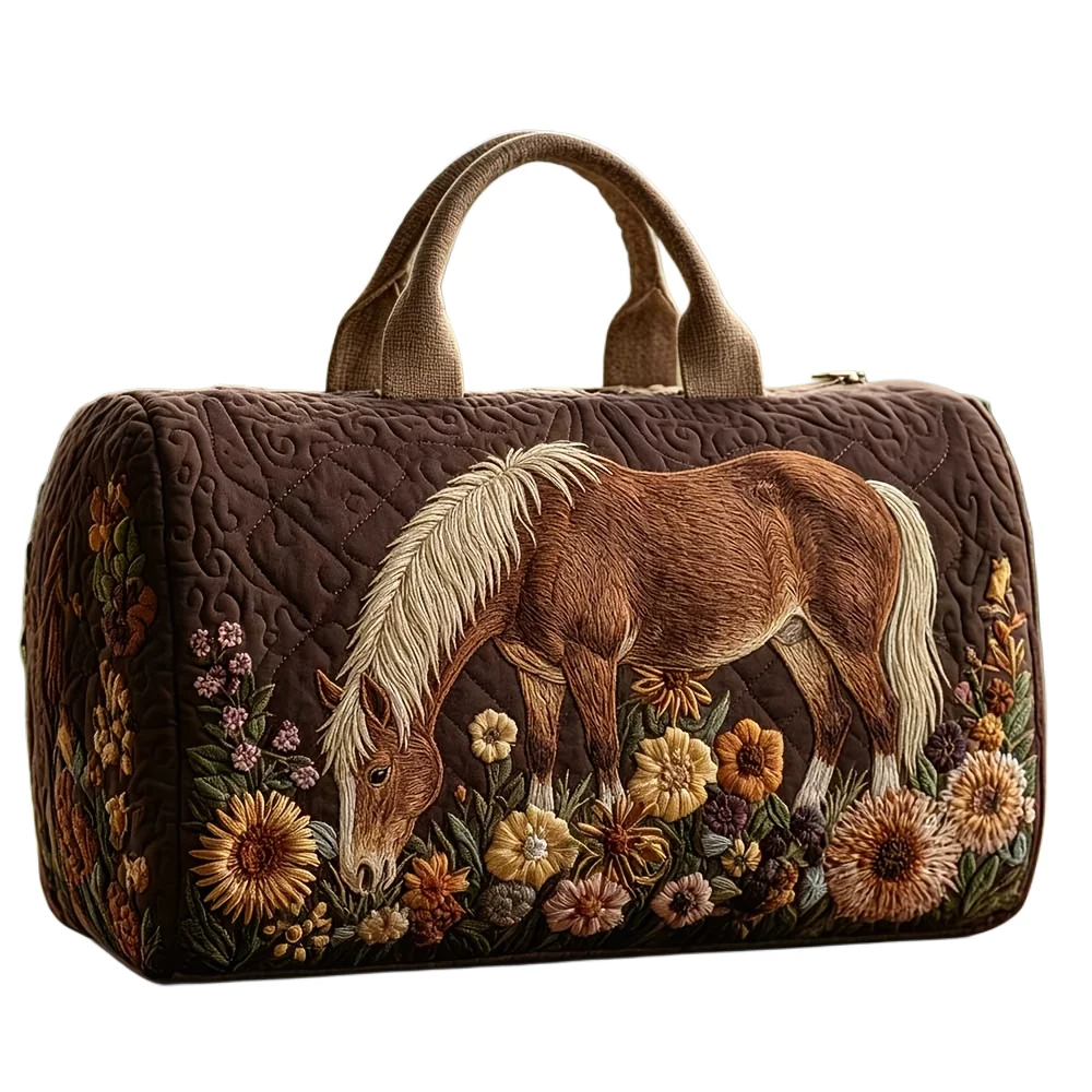 

Rustic Farm Horse Floral Travel Bag Boho Quilted Weekender Duffle Spacious Overnight Carry On Tote