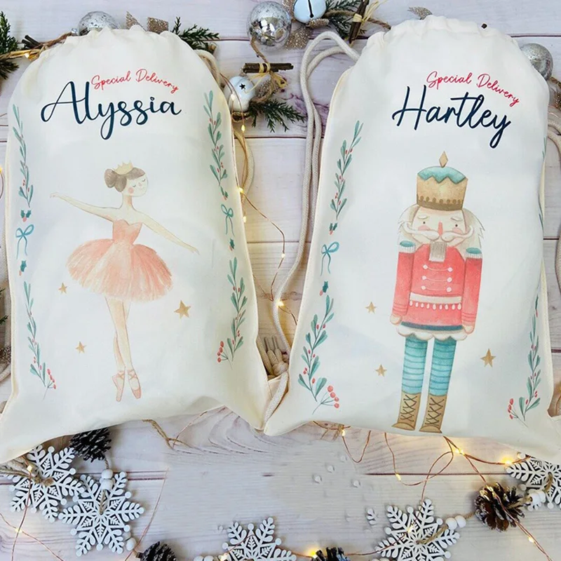 personalised santa sack Christmas nutcracker Ballerina sugar plum fairy girl boy Christmas Eve Stocking first 1st Christmas gift