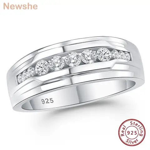 ​Newshe Full Moissanite Wedding Band for Men 925 Sterling Silver Engagement Rings Pave Round Eternity Promise Ring Size 7-13