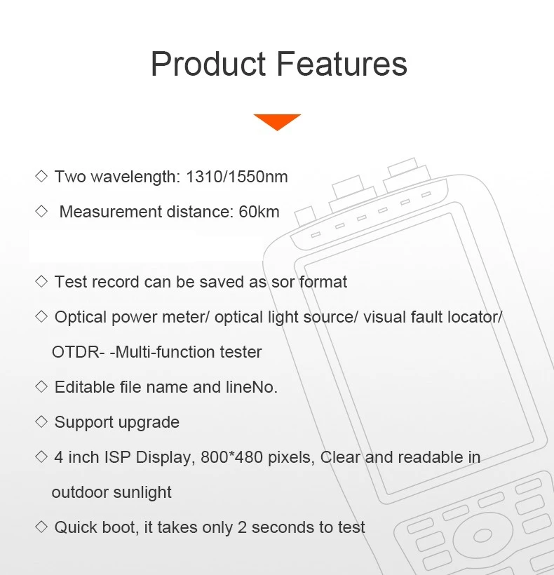 TM290D OTDR Multi-function Tester 1310/1550nm Optical Time Domain Reflectometer Fiber Optic Tester Touching Screen 60km Sor