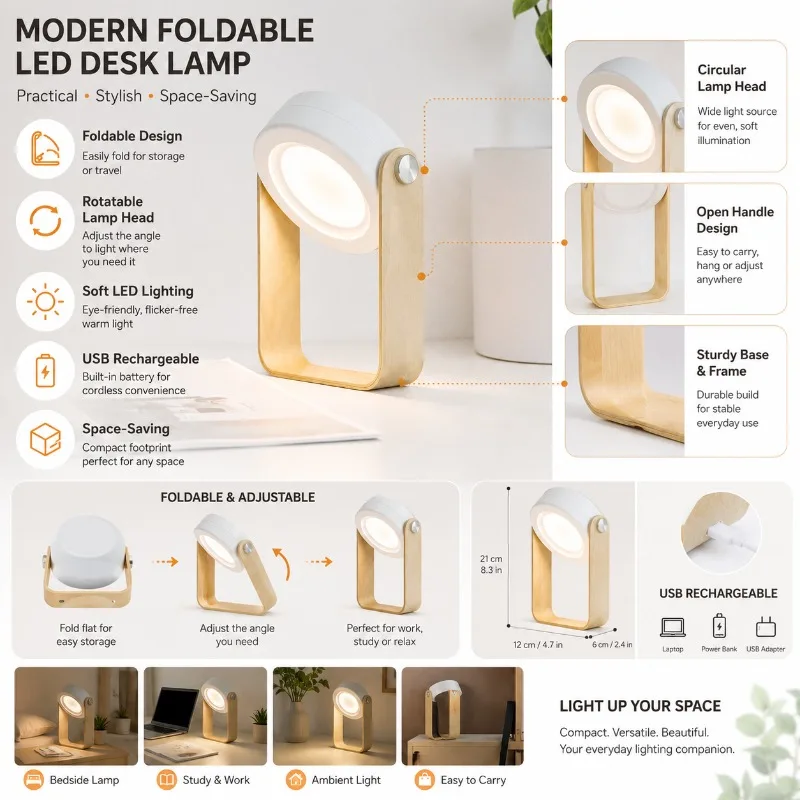Handheld Cage Lamp Touch Small Night Light Creative Foldable Eye Protection Desk Lamp USB New Unique Home Atmosphere Light