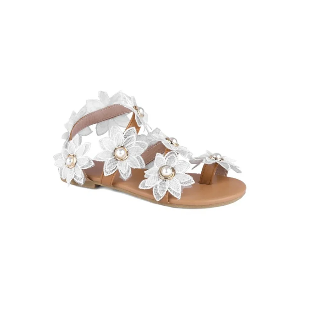 Flache Damen-Sandalen mit Blumenmuster, Bohemian-Stil, T-Riemen, offene Zehenpartie, lässige Strandschuhe, Übergröße 34–43, F115