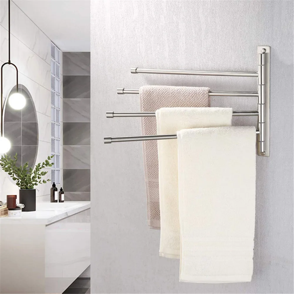 304 Stainless Steel Rotating Movable Towel Rack Bathroom Toilet 4 Arm Towel Rack L24027