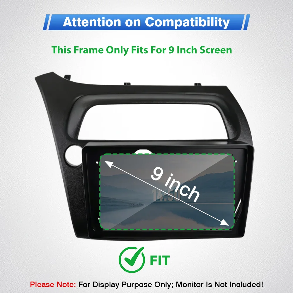 For Honda Civic Hatchback 2006-2011 Car 9 Inch Radio Dash Fascia Frame Cable  Android Stereo Player Frame 2DIN Head Unit Dash