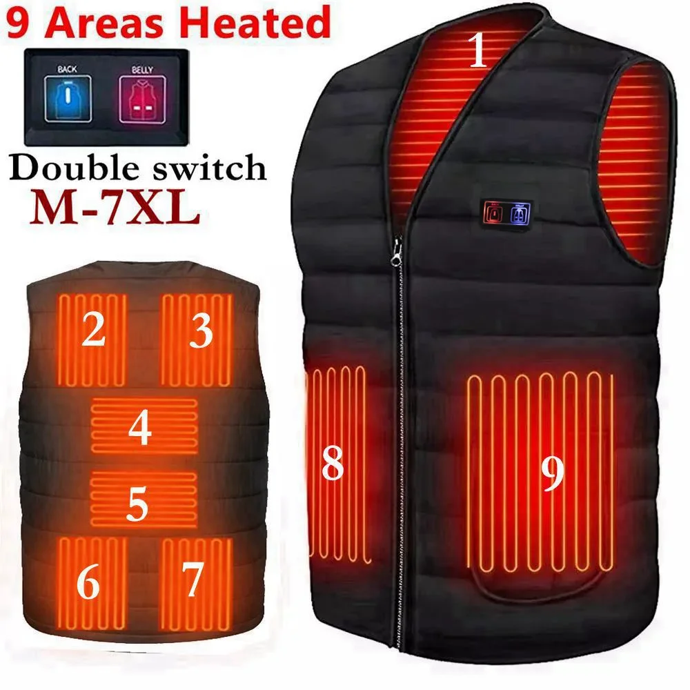 

Men Autumn winter Smart heating Cotton Vest 9 area Heated V neck vest Women Outdoor Flexible Thermal Winter Warm Jacket M-7XL