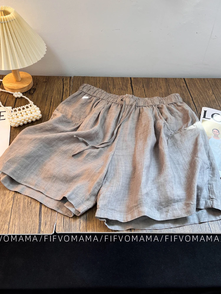 

Хлопковые и льняные широкие брюки женские летние свободные большие размеры тонкие эластичные брюки с высокой талией тонкие повседневные льняные брюки трапециевидной формы пять четвертей...