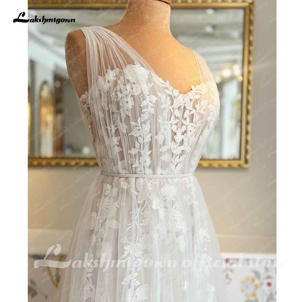 Lakshmigown księżniczka suknia ślubna Boho plaża dostosowane koronkowe aplikacje tiulowa linia suknie ślubne V Neck vestidos novias boda