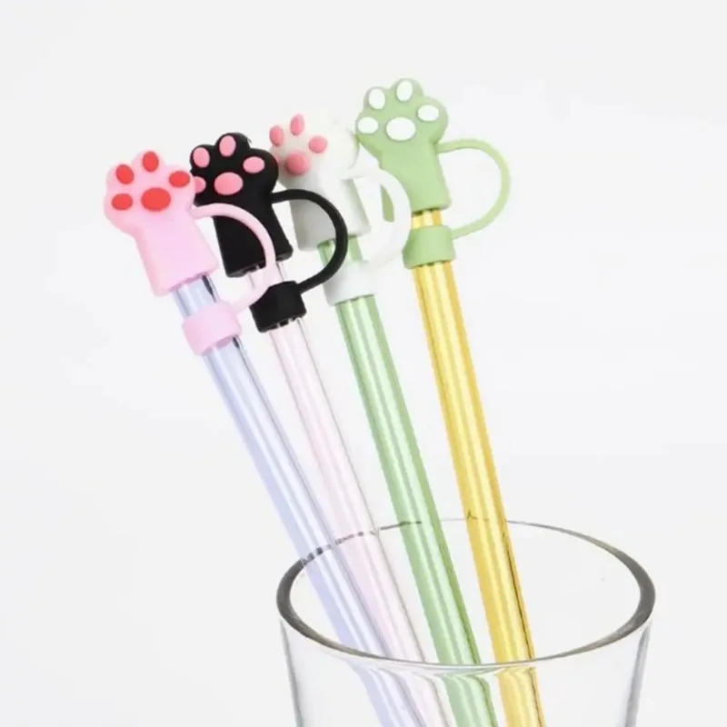 Silicone Straw Accessories Cute Cat Paw Straw Cover Reusable Silicone Straw Cover Water Bottle Stopper Lid Covers Drinkware Bar