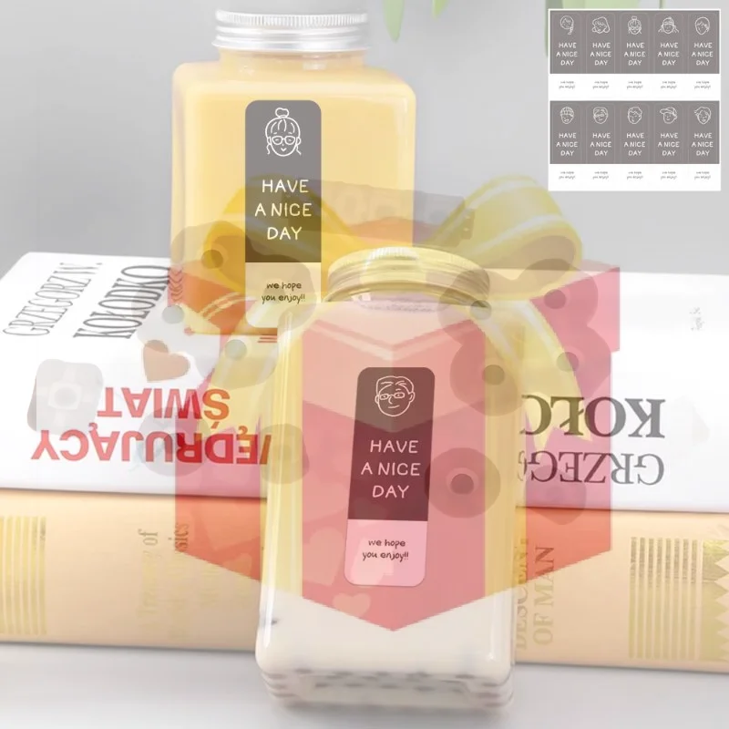 

10sheets/pack Have A Nice Day Thank You For Your Support Milk Tea Sticker Water Bottle Coffee Rectangle Seal Label Self-Adhesive