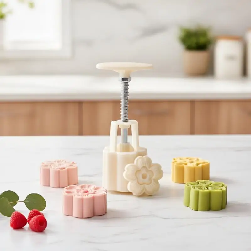 [L] Mid Autumn Festival Round Mooncake Mold Cherry Blossom Shape Pastry Tools DIY Fondant Cake Decoration Tools Hand Press Mold