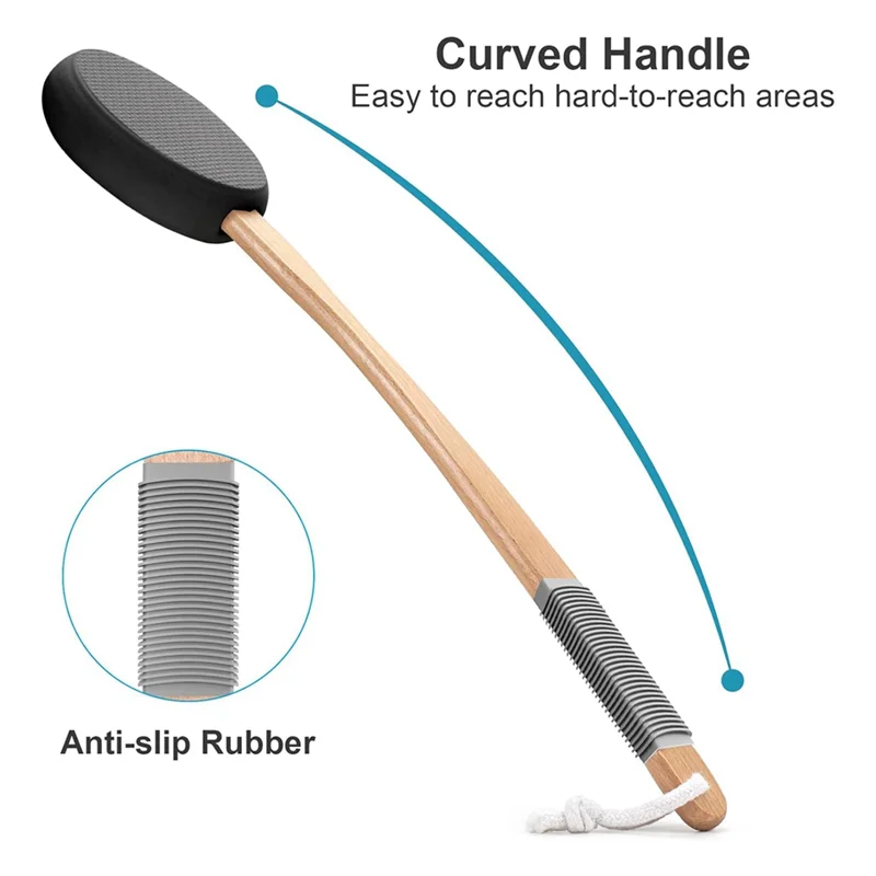 A97G Аппликатор для лосьона для спины с длинной ручкой и 4 сменными подушечками, идеально подходит для молодежи и пожилых людей — черный.