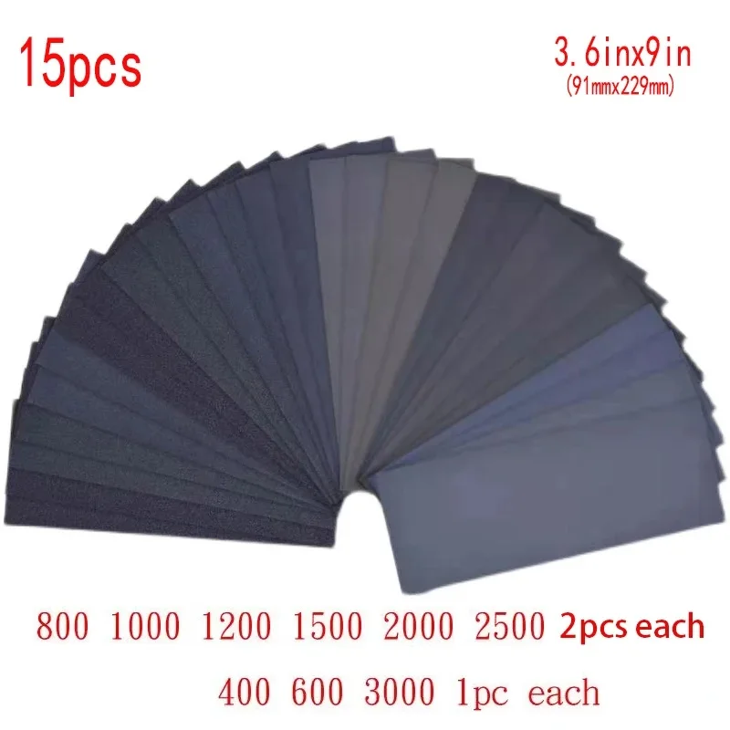 15pcs 400-3000 Fine Sandpaper Assortment Wet Dry Sand Paper Variety Pack For Wood Sanding Metals Polishing Sheets Sanding Tool