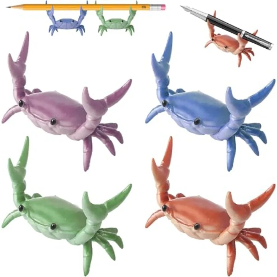 4PCS Weightlifting Crab Pen Holder for Desk, Creative Desk Crab Pen Holder, Cute Desk Organizer and Pencil Stand, Funny Home Of