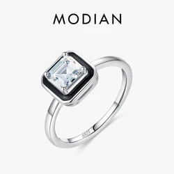 MODIAN 925 Sterling Silver Elegant Black Enamel Zircon Finger Ring Eternal Love Ring For Women Engagement Wedding Fine Jewelry