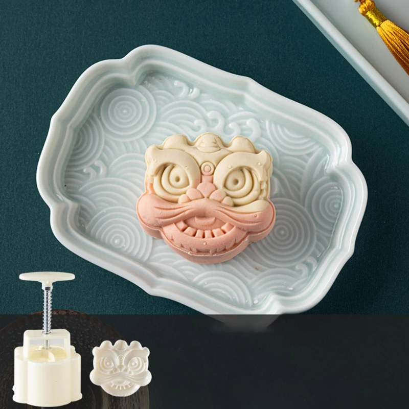 DIY 3D Mooncake Mold 50g/75g National for Tide Style Lion Patterns Mooncake Molds Press Cookie Mould for Mid-Autumn Fest