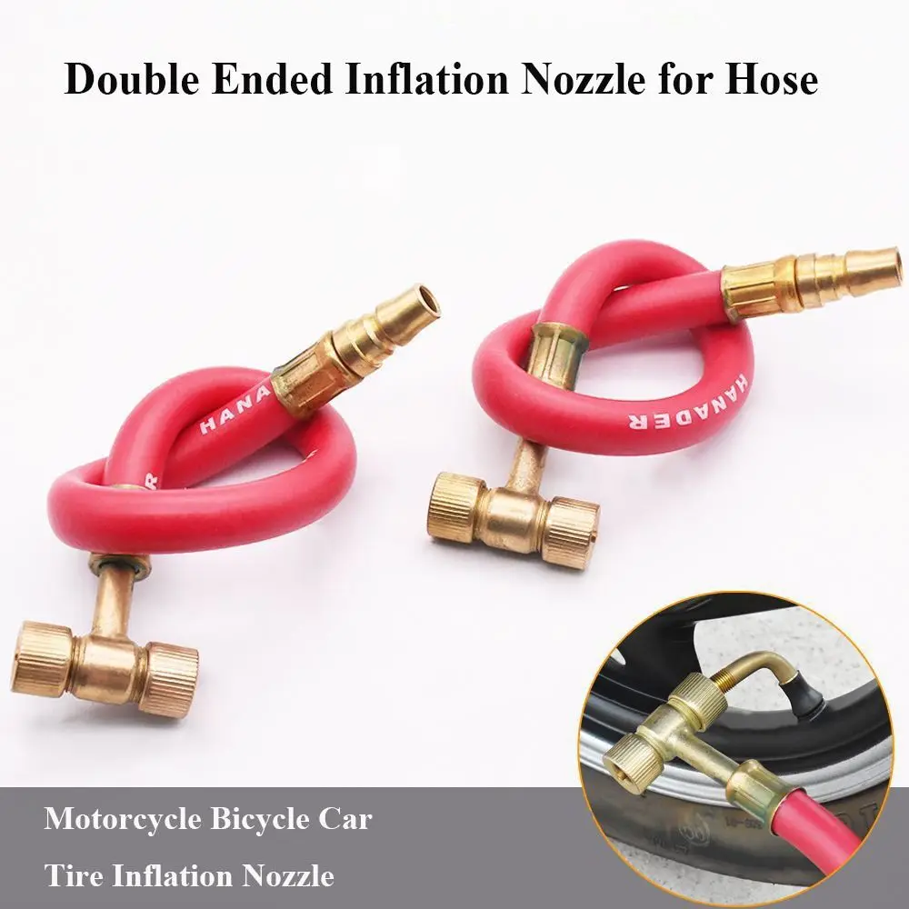 New Copper&Silicone Double Ended Hose T Type Universal Car Tire Nozzle Gas Filling Rod Bicycle Truck Accessories