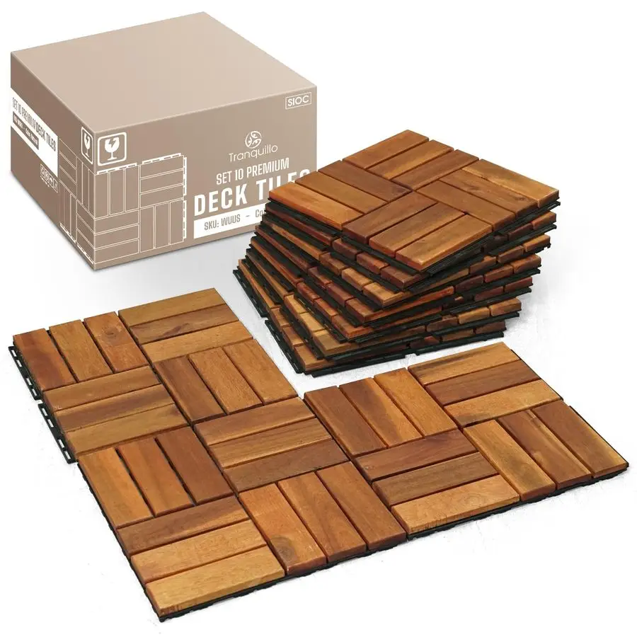

Interlocking Deck Tiles 12x12, Acacia Wood Patio Tiles, Waterproof Flooring Tiles for Indoor and Outdoor NonSlip, Easy Installat