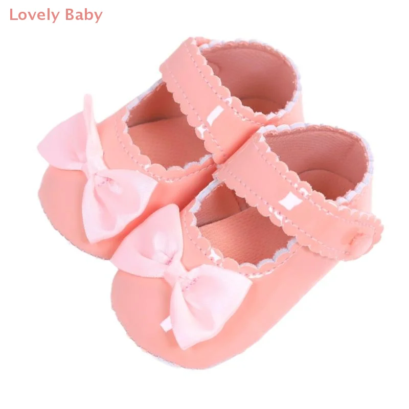 【BBS】1足 リボン付きプリンセスフラットコットンボトムウォーキング新生児用ベビーシューズ 0-18ヶ月 クラシックPUレザー女の子用ベビーシューズ