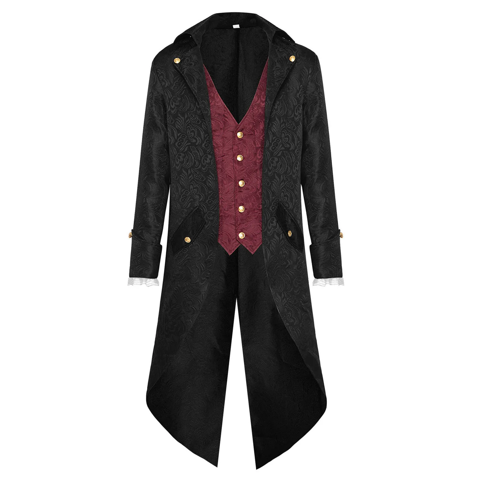 Men Vintage Tailcoat Jacket Medieval Long Steampunk Formal Gothic Victorian Frock Coat Costume Overcoat Outwear Buttons Coat