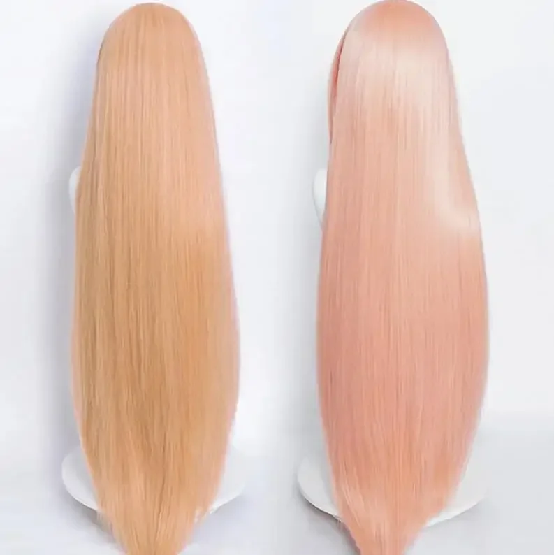 Anime Power Cosplay Wig Long Straight Orange Pink Wig Cosplay Anime Heat Resistant Synthetic Wig Props Horns