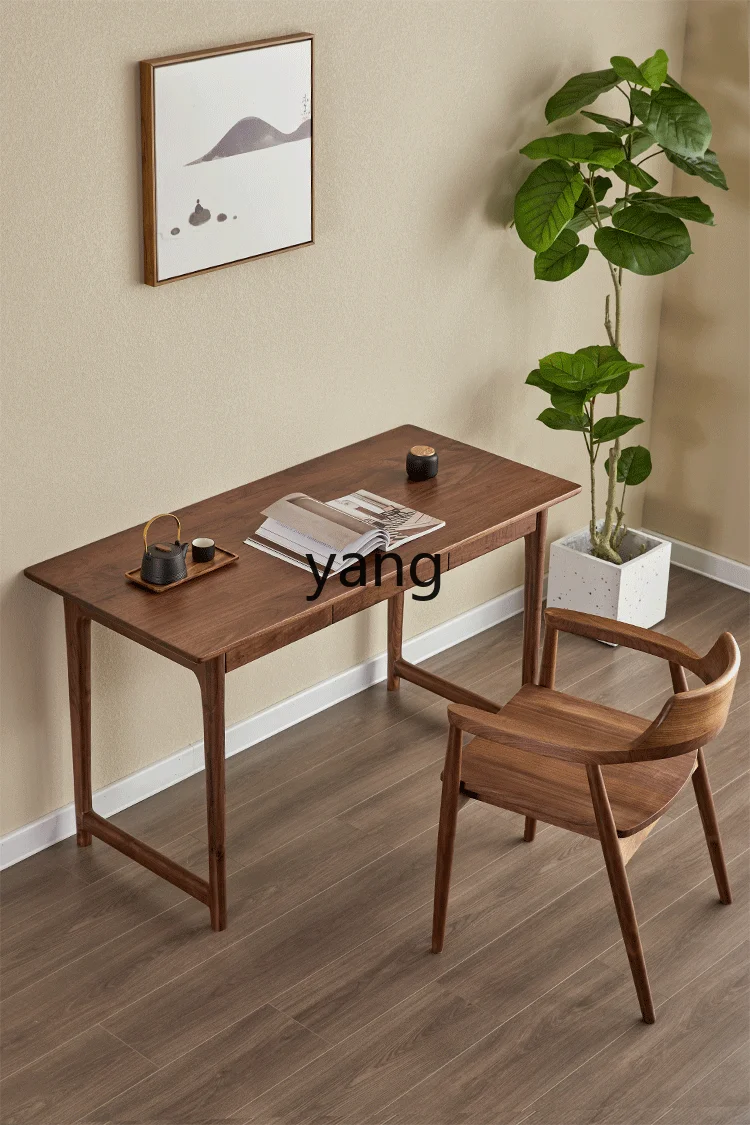 LMM new Chinese log tea table chair black walnut solid wood tea table simple zen desk
