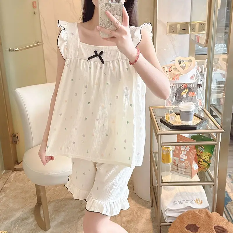 

Pajamas Women's Home Clothes Summer Women's Suit Pajamas Set Woman Night Wear for Ladies Trousers Sets Pyjama Femme Ensemble