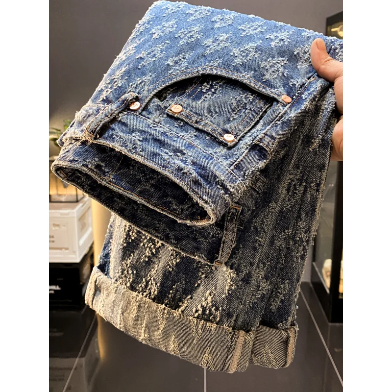 

Американские мужские джинсы с жаккардовой вышивкой на осень и зиму, модные и элитные, свободные и повседневные брюки в стиле ретро.