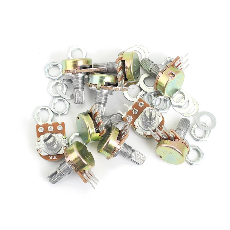 5PCS Rotary Potentiometer WH148 B10K Linear Potentiometer 15mm 3pin 1K 2K 5K 20K 50K 100K 250K 500K 1M with Nuts and Washers