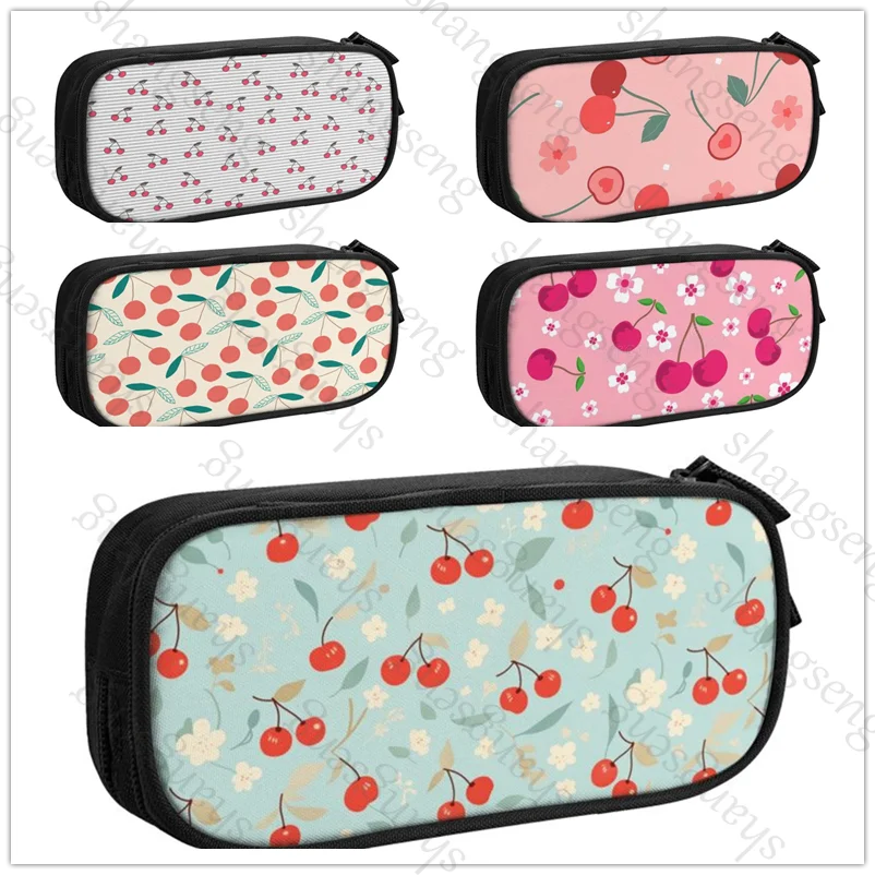 

Cute Cartoon Cherry Pattern Pen Bag Large Capacity Pencil Case Multifunctional Stationery Storage Bag Student School Supplies