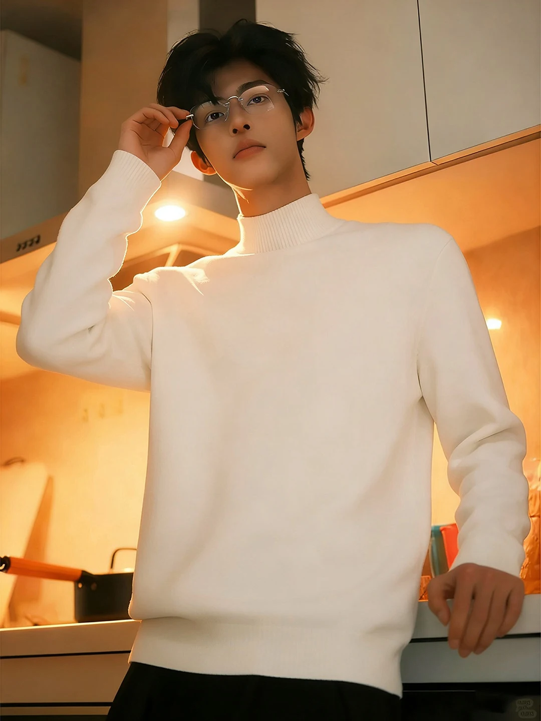 

Cleanfit White f High Collar Men's Sweater Winter Slim Fit Inner Knitted High End Warm Base irt Soft mat Sle