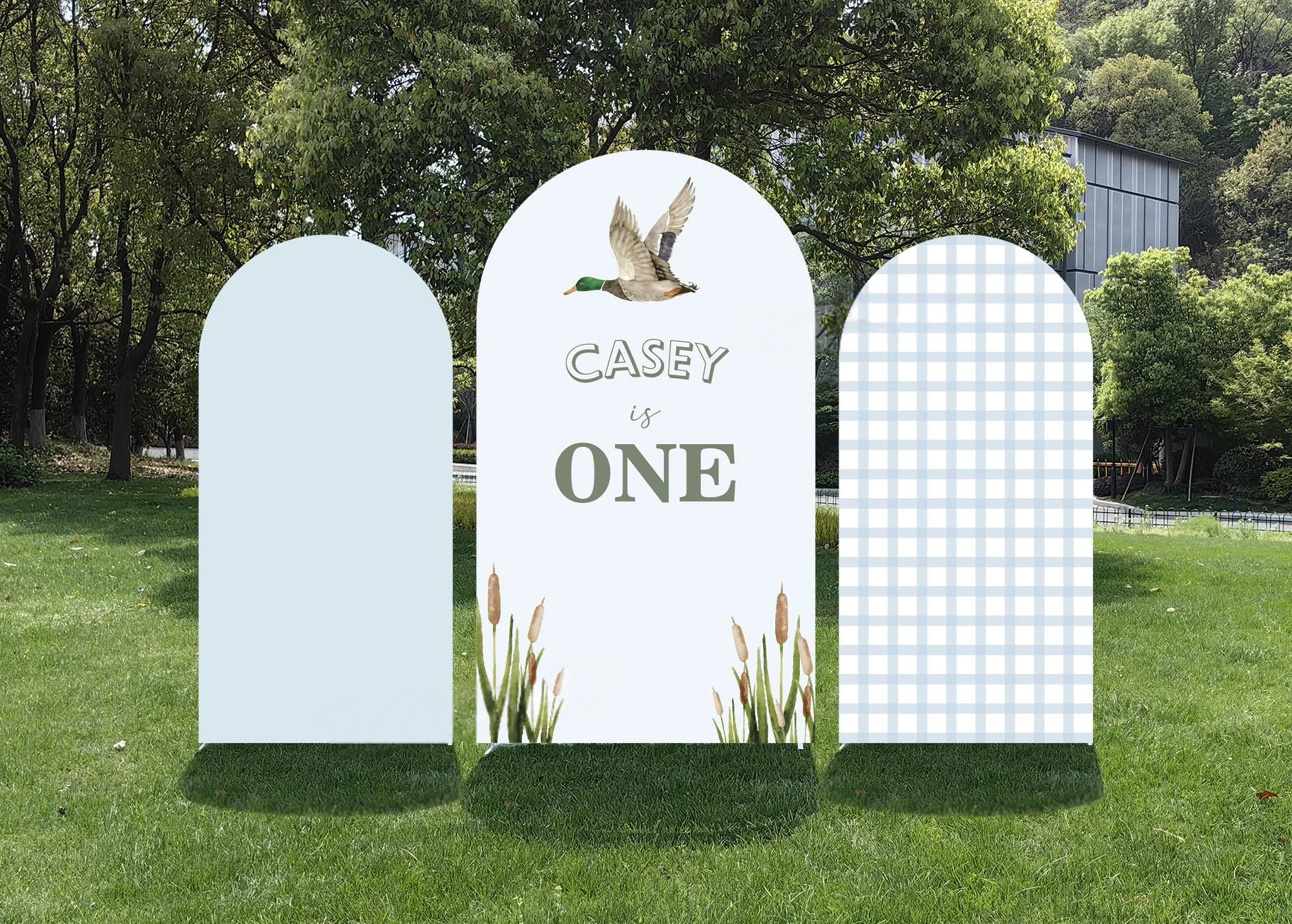 

Индивидуальный двусторонний чехол для арки с рисунком резиновых уточек в синюю клетку для детского дня рождения, вечеринки в честь рождения ребенка, свадьбы, декоративный фон