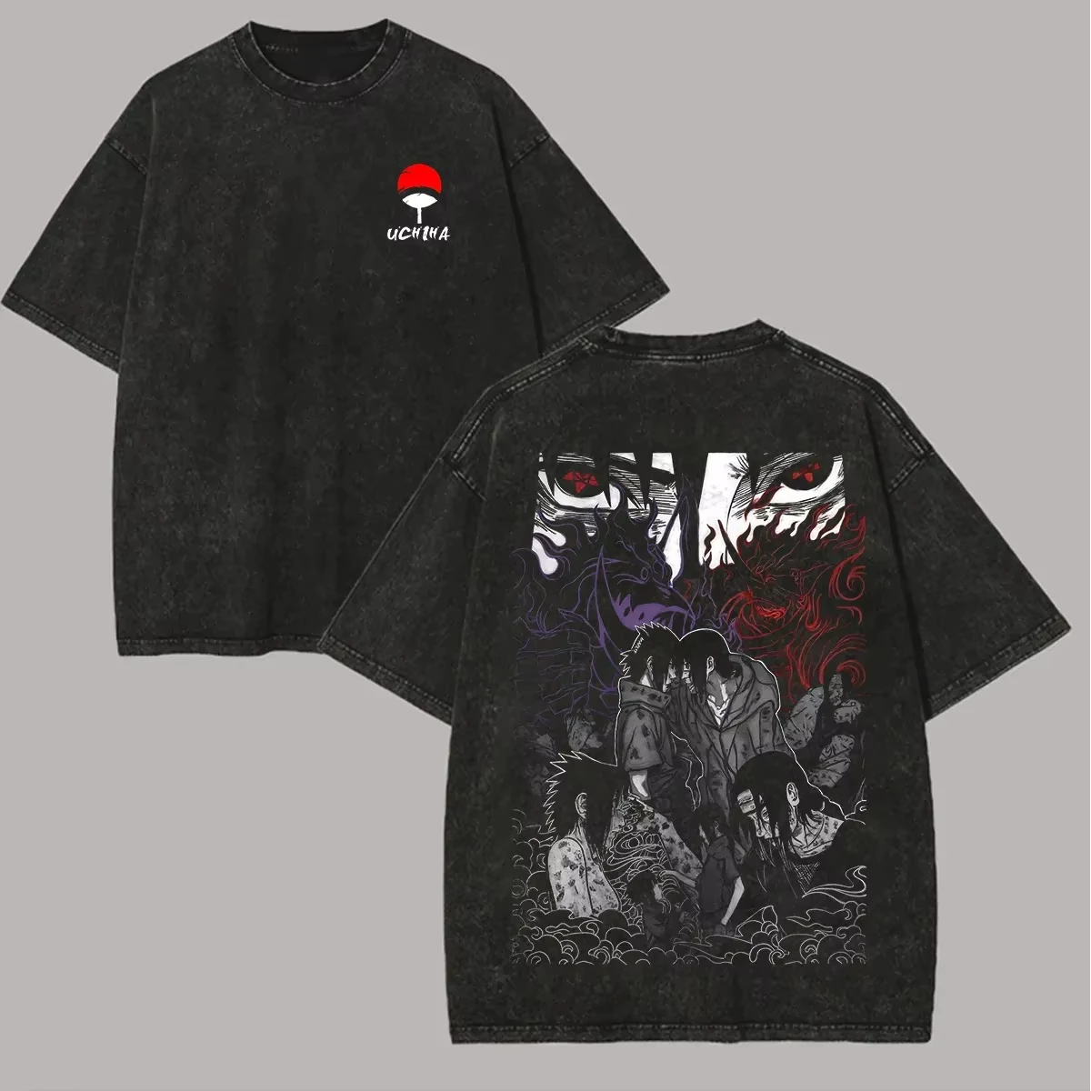 Naruto Itachi Sasuke T Shirt Brothers Uchiha Sharingan Vintage Acid Wash Streetwear Casual Retro Anime Men Tees Clothing