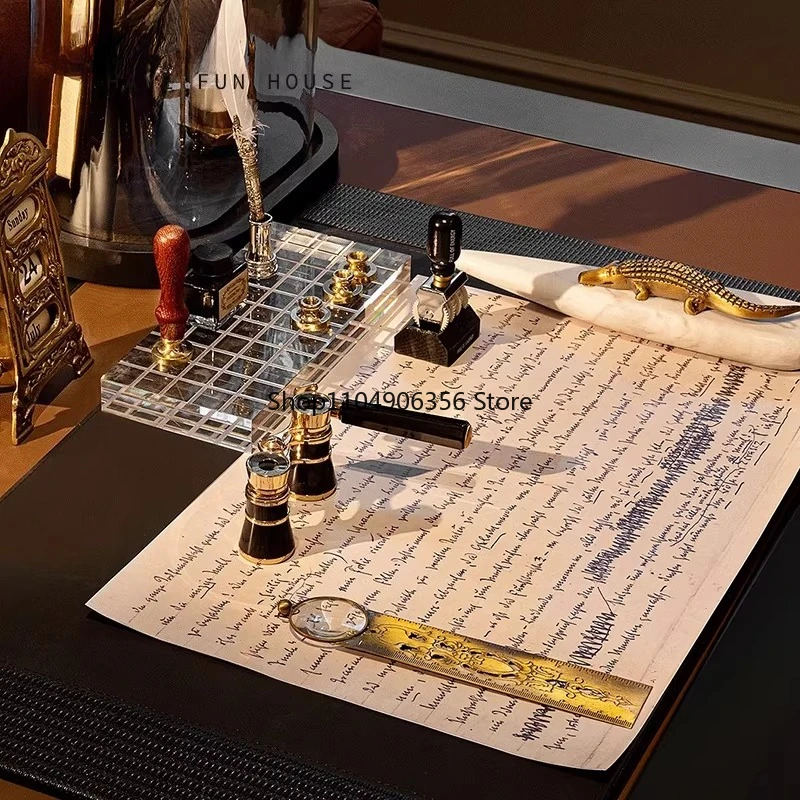 

for Modern accessible luxury study retro decorative combination ornaments model room living room accessories copper clock ruler