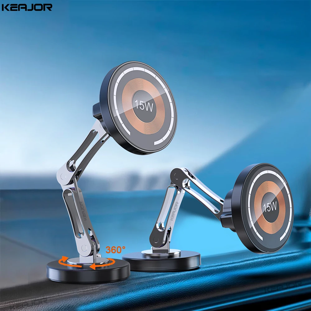 Magnetic Car Phone Holder Wireless Car Charger 360 Rotate Foldable Car Fast Wireless Charging Mount Stand for iPhone Samsung