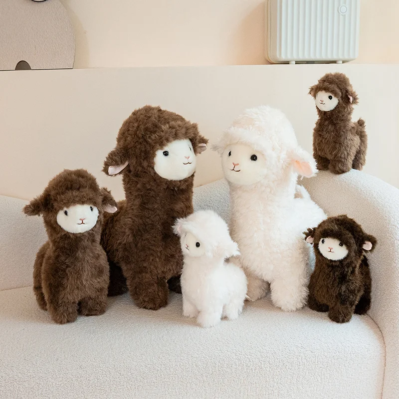 Standing Lamb Plush Toy Cute Soft Alpaca Stuffed Animal Doll White Brown Fluffy Sheep Plush For Birthday Gift Home Bedroom Decor
